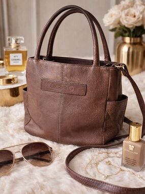 Vintage Fossil Chocolate Brown Leather Crossbody Bag with Dual Handles